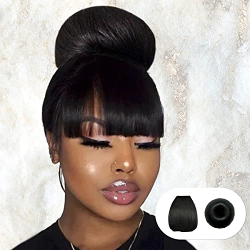 Instant Glitz Bang & Bun 2pcs, Bangs Hair Clip in Bangs Clip on China Bangs Hair Bun Synthetic Chignon Bun Donut Updo Ponytail Hair Piece for Women - China Bang & Classic Glazed (1)