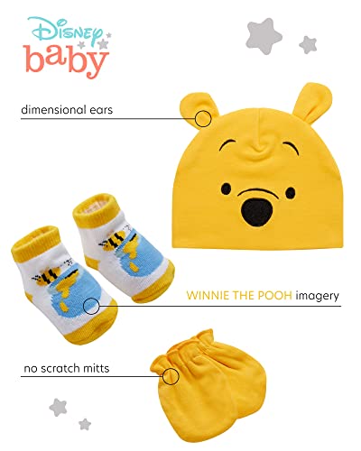 Disney Newborn Baby Boys’ Take Me Home Layette Gift Set: 3D Ear Hat, Socks And Mitten: Mickey Mouse, Winnie The Pooh, Size Age 0-3M, Pooh Bear #TOP1