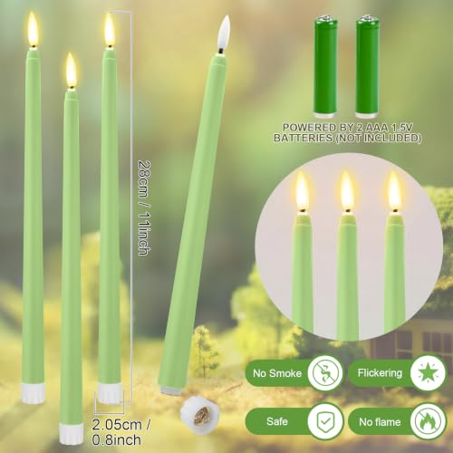 Image of Macarrie 24 Packs Flameless Taper Candles Battery LED 11 inch, Bright Green