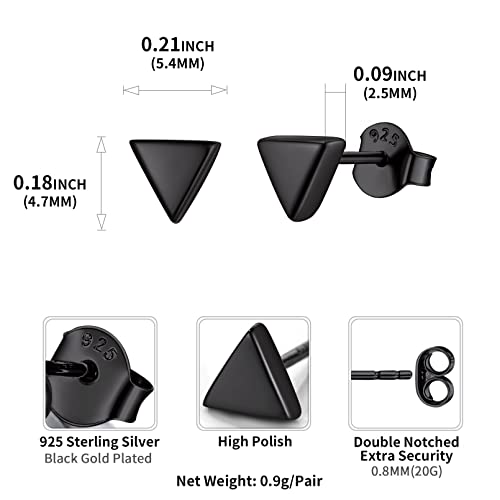Chicsilver 5Mm Black Triangle Earrings For Women Teen Girls Sterling Silver Stud Earrings Hypoallergenic Minimalist Small Geometric Ear Studs #TOP3