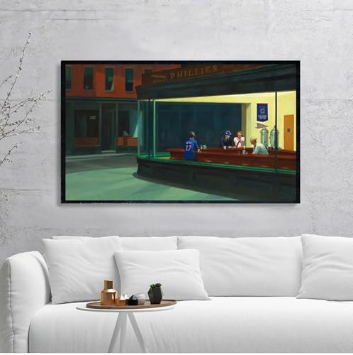 Peinture sur toile Nighthawks d'Edward Hopper : affiche art mural 60x105 cm sans cadre pour salon