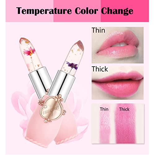6 Pcs Beauté Jelly Lipstick, Fleur Température Changement de couleur rouge à lèvres, hydratant longue durée imperméable Baume à lèvres(Rose) - Image 3