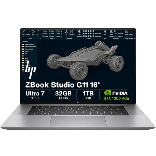 Image of HP ZBook Studio G11 Laptop, NVIDIA RTX 1000 Ada 6GB, Intel Ultra 7 165H | 16 inch FHD+, 32GB DDR5, 1TB SSD, AI Mobile Workstation, for Engineer, Designer, 2x Thunderbolt 4, Wi-Fi 7, IR Camera, Win 11 Pro