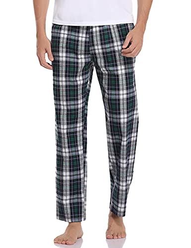 Litherday Pantalón de Pijama para Hombre Invierno Largo Algodón Pantalones Largos de Pijama de Hombre Pantalones Pijama de Cuadros Pantalón de Dormir de Primavera con Bolsillos y Cordón, Verde, M