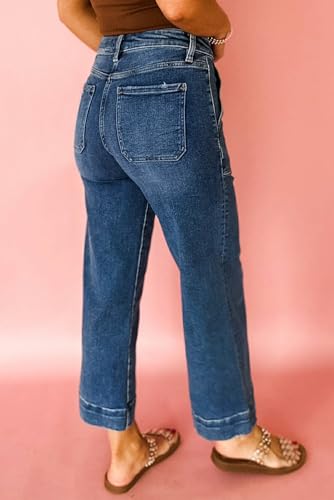 Urchics Womens Casual Pants Blue Cropped High Rise Wide Leg Jeans2