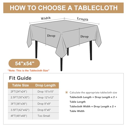 Image of sancua Square Tablecloth - 54 x 54 Inch - Stain and Wrinkle Resistant Washable Polyester Table Cloth, Decorative Fabric Table Cover for Dining Table, Buffet Parties and Camping, Black