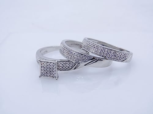 Dazzlingrock Collection Round White Diamond Engagement Ring (Unisex) Trio Set for Men's and Women's (0.65 ctw, Color I-J, Clarity I2-I3) in 925 Sterling Silver4