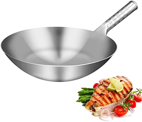 Carbon Steel Wok Pan with Handle, 12Inch Stainless Steel Non Stick Wok and Stir Fry Pan for Gas Cooktops/Induction/Electric Stove, Easy Clean,32cm ()