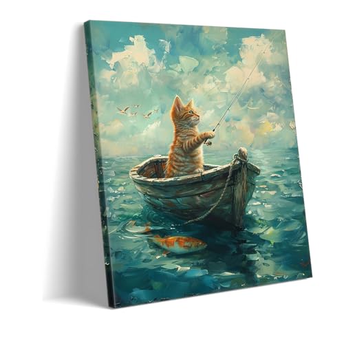 Toile chaton en mer pour habiller un grand mur de salon vide