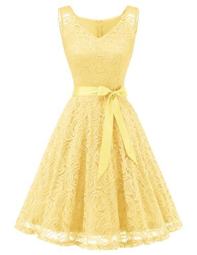 Dressystar Women Floral Lace Bridesmaid Party Dress Short Prom Dress V Neck