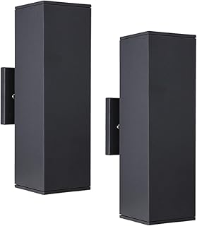 Cerdeco 2 Pack Aluminum Modern Outdoor Wall Light, 13" Exterior Up Down Light Fixtures,Black Front Door Wall Lighting with E26 Sockets [ETL Listed]
