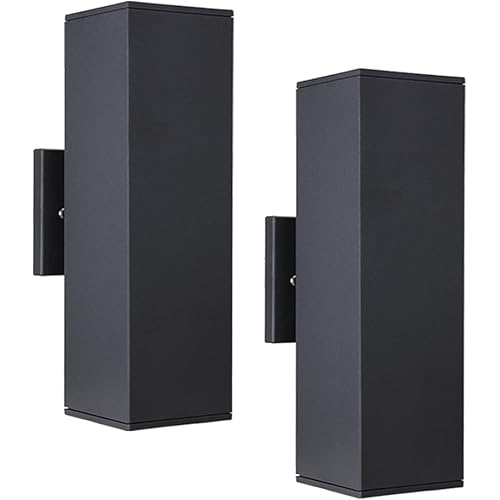 Cerdeco 2 Pack Aluminum Modern Outdoor Wall Light, 13" Exterior Up Down Light Fixtures,Black Front Door Wall Lighting with E26 Sockets [ETL Listed]
