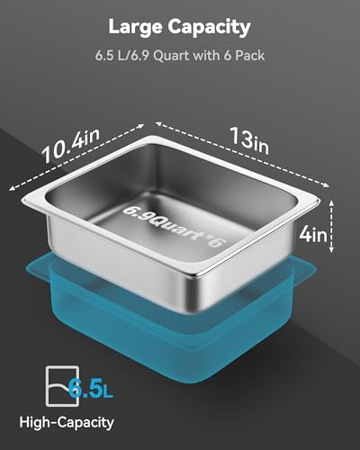Image of ZeroPone 6 Pack Hotel Pans 1 /2 Size 4 inch Deep Stainless Steel Steam Table Pan | 22 Gauge Anti Jam Commercial Food Pans for Hotel, Party, Buffet, Catering Supplies