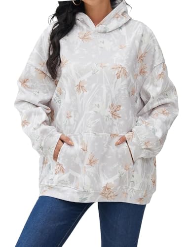 Image of Dsewpaur Camo Hoodie For Women Oversized Long Sleeve Drop Shoulder Fleece Hooded Sweatshirt Pullover With Pocket Outfits