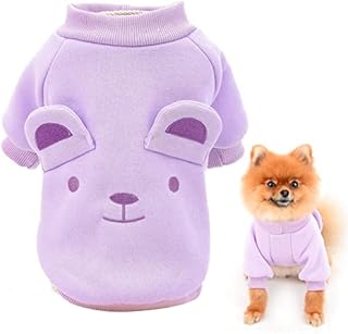 SMALLLEE_LUCKY_STORE Puppy Fleece Sweatshirt Pullover Jumper Sweater Cute Bear with Ears for Small Medium Dogs Cat Boy Girl Yorkie Chihuahua Kitten Warm Autumn Winter Clothes,Brown,S