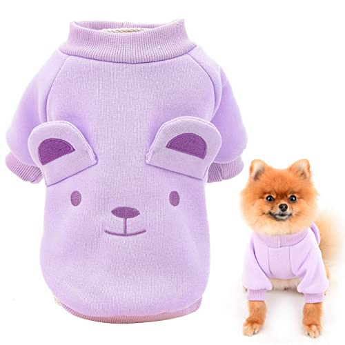 SMALLLEE_LUCKY_STORE Puppy Fleece Sweatshirt Pullover Jumper Sweater Cute Bear with Ears for Small Medium Dogs Cat Boy Girl Yorkie Chihuahua Kitten Warm Autumn Winter Clothes,Purple,S