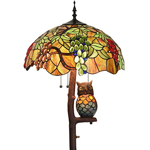 Bieye L30766 Lampada da terra a doppia illuminazione in stile Tiffany con vetrate colorate e luce notturna a forma di gufo, 45 cm di larghezza x 165 cm di altezza