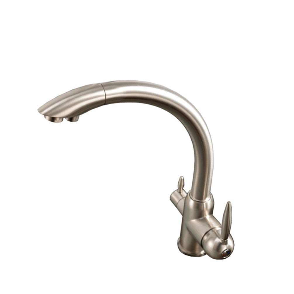 ZYCHSJXA Nickel Kitchen Faucet Dual Handle Deck Mounted Tap 360 Rotate Brass Sink Mixer Taps Purified Water Faucets