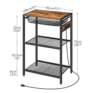 HOOBRO Tall End Table with Charging Station, Industrial Telephone Table with Adjustable Metal Storage Basket, High Side Table Nightstand for Living Room, Bedroom, Office, Rustic Brown BF06UDH01 HOOBRO Tall End Table with Charging Station Industrial Telephone Table with Adjustable Metal Storage Basket High Side Table Nightstand for Living Room Bedroom Office Rustic Brown BF06UDH01