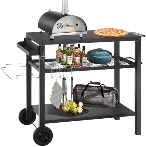 Mesa de parrilla con tres estantes, carrito de comedor móvil para...