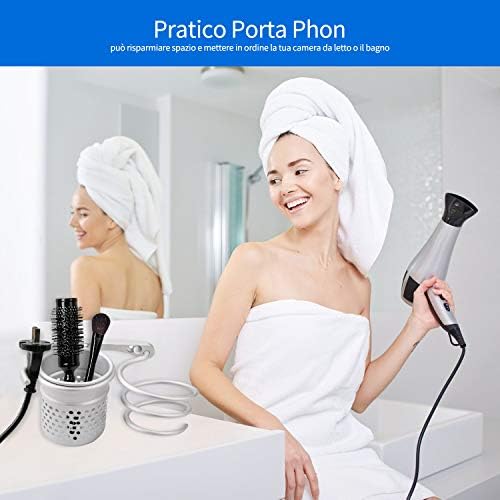 LEEFE Space Aluminum Hair dryer Holder, Wall Mount Spiral Spring Hair Dryer Hanging Rack with Hair Straightener Holder