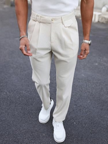 mens dress pants Men's Solid Color Straight-Fit Dress Pants With Folded Pleats3