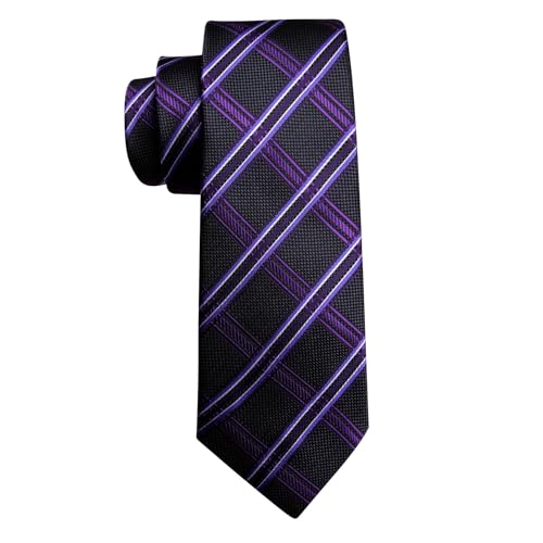 Image of YOHOWA Men Plaid /Striped Ties Set Silk Business Wedding Formal Fashion Necktie and Pocket Square Cufflinks Set