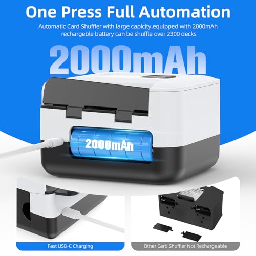 Image of Automatic Card Shuffler 1-2 Decks, Rechargeable Electric Card Dealer Machine, Low Noise Portable Shuffler for UNO, Poker, Blackjack, Skip-Bo, Phase 10