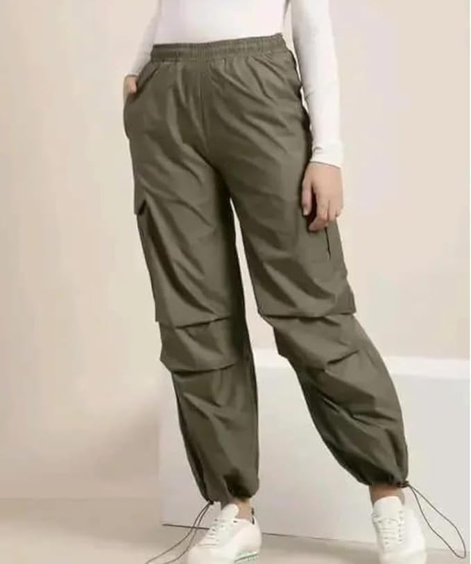 Image of JAGMOOLYA Products Women's High Waist Cargo Pants Baggy Streetwear Wide Leg Trousers with 4 Pockets (Dark Green)