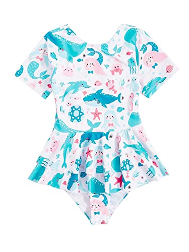 WDIRARA Girl's Animal Print Flared Hem Swimwear Ruffle Hem Round Neck Onepiece Swimsuit