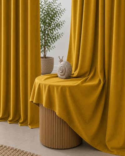 Image of THE LINEN COMPANY Solid Curtains 6.5 Feet Long, Cotton Duck Canvas Window Drapes for Living Room, 6.5ft Set of 2, Mustard