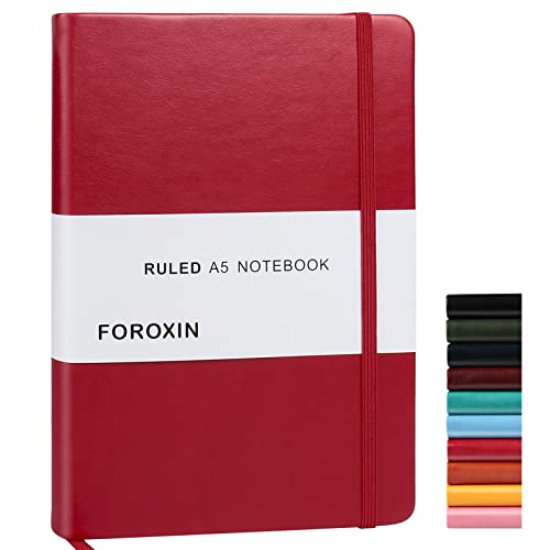 Carnet ligné en cuir rouge A5 à couverture rigide de 192 pages