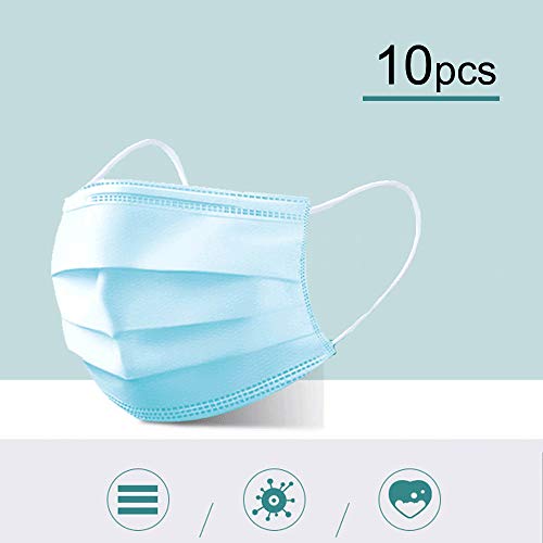 JuguHoovi - 10 máscaras faciales Antipolvo Desechables con elástico Ear Loop de 3 Capas Transpirable y cómoda, Talla Universal