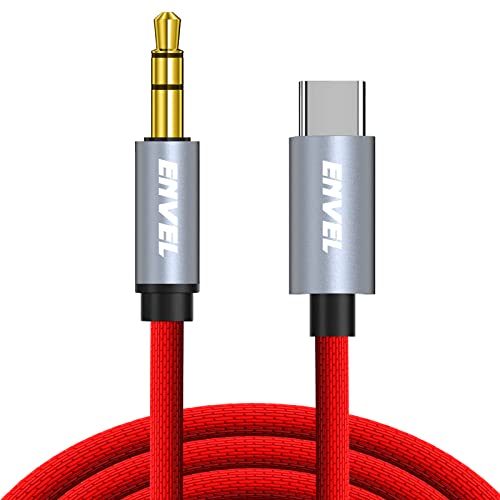 ENVEL Nylon Braided AUX Cable 3.5 mm Male to Male Stereo Audio Cable Compatible Car/Home Stereos,Speaker,iPod,iPad,Headphones,Sony Beats,Echo Dot (USB C AUX, 3.3 Feet (1 Meter) Red)