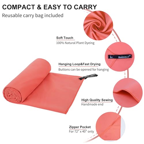 Image of Rainleaf Microfiber Towel Perfect Travel & Gym & Camping Towel. Quick Dry - Super Absorbent - Ultra Compact - Lightweight. Suitable for Trip, Beach, Shower, Backpacking, Pool