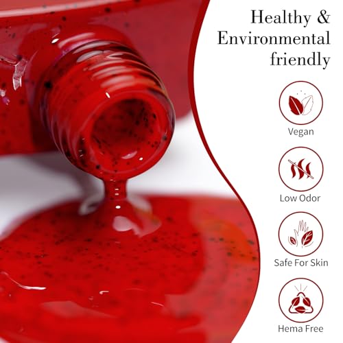 Image of CANNI 9ml Wine Red Glitter Gel Nail Polish, High Gloss UV LED Soak Off Gel