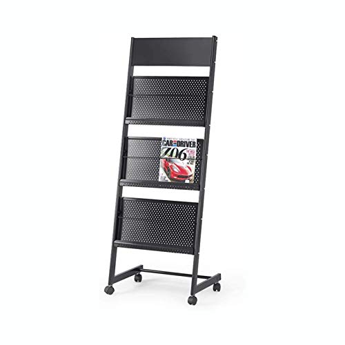 Standing Magazine Stand Rolling Floor Magazine Rack Portable Catalog Literature Rack 3 Pockets for Trade Booth Office Retail Store Office and Tradeshow Displa (Color : Black Size : 133x38x48