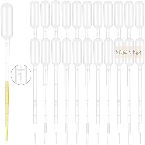 moveland 200Pcs 1ML Dropper Pipettes - Disposable Plastic Pipettes for Lab Science Essential Oil DIY Art Medicine - Excellent Suction Without Leakage