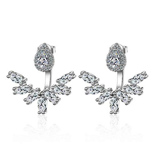 megko Ear Climbers Earrings for Women Jacket Earring Silver Dangle Tear Drop CZ Front Back Earring Bridal Jewelry