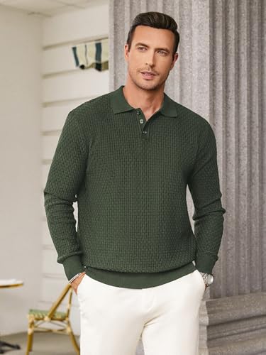 Hardaddy Men's Knit Polo Shirts Long Sleeve Button Up Pullover Sweater Textured Casual Collared Tops4