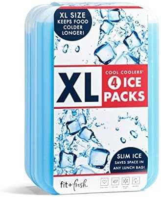 Fit & Fresh Westerly Insulated Adult Lunch Bag Navy Dot and Cool Coolers 4 Pack XL Slim Ice Packs Clear Blue, Complete Lunch Kit Includes Matching Tumbler & 2 Reusable Food Containers