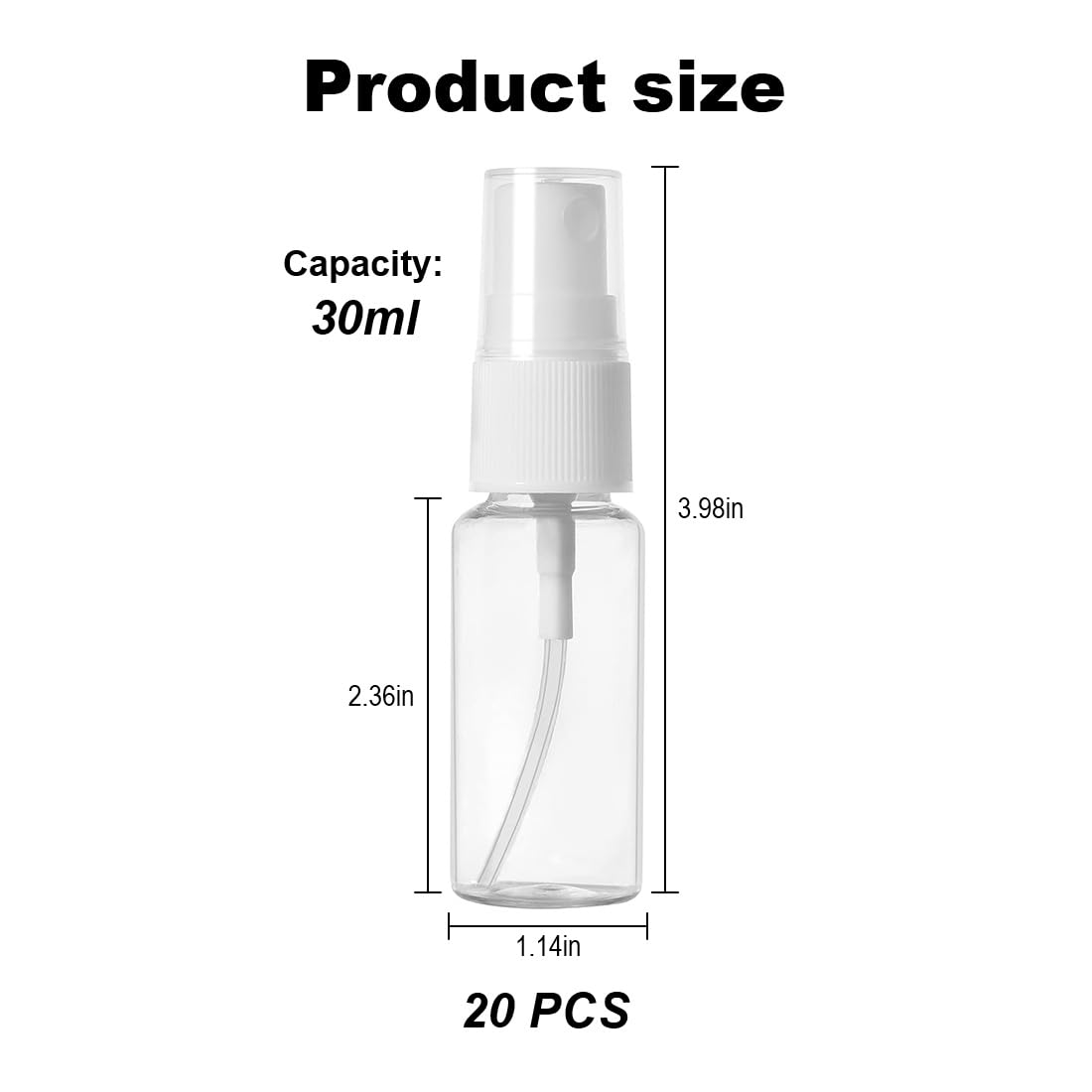 Aililong Botella pulverizadora pequeña 30 ml, 20 unidades - Botellas pulverizadoras para rellenar, botella pulverizadora mini vacía, botellas de viaje para rellenar para perfume, líquidos para el
