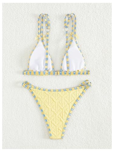 WDIRARA Women's 2 Piece Bowknot Triangle Bikini Set Textured Bathing Suit Cute Swimsuit2