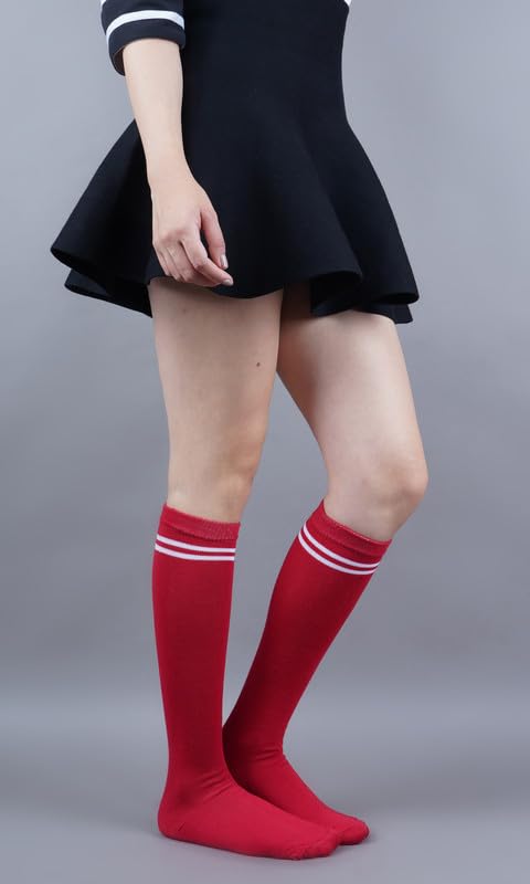 Image of WKLOUYHE Kids school socks for boys and girls,Knee Long Length soft cotton uniform Stripes socks Pack Of 06