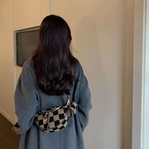 Creative Women'S Brown Checkered Shoulder Bag Canvas Chest Bags Crossbody Purse For Comfort And Styles In Any4