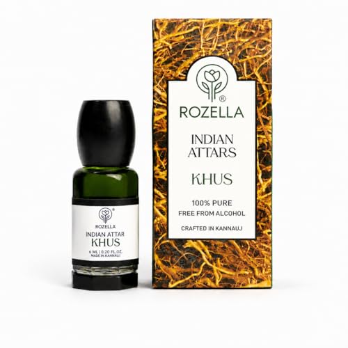 Image of ROZELLA Khus Authentic Attar for Men and Women | Cool Earthy Freshness Perfume Oil | Traditional Fragrance Blend | Non Alcoholic Long Lasting Aroma Attar Roll On | 3 ml