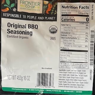 Frontier Co-op Organic Original BBQ Seasoning, Certified Organic, Bulk Spice, Classic Sweet and Smoky Blend with Tomato, Garlic, Paprika | 16 Ounce (Pack of 1)