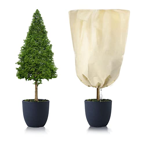 Winterschutz für Pflanzen, Frostschutz Kübelpflanzensack für Kübelpflanzen mit Zugband, Kälteschutz Pflanzenschutzsack Pflanzenschutzhaube Wiederverwendbare für Olivenbaum Palmen, M 60x80 cm Beige Cover