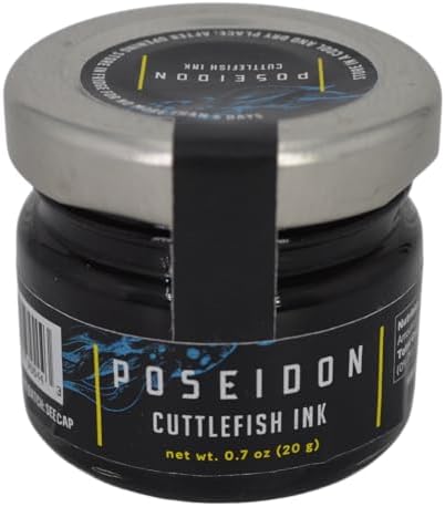 Poseidon Cuttlefish Squid Ink 0.7 oz (20 g) Jar – Nero di Seppia from Sardinia, Italy – For Black Pasta, Paella Negra, Risotto Nero & Bread – All Natural, No Additives