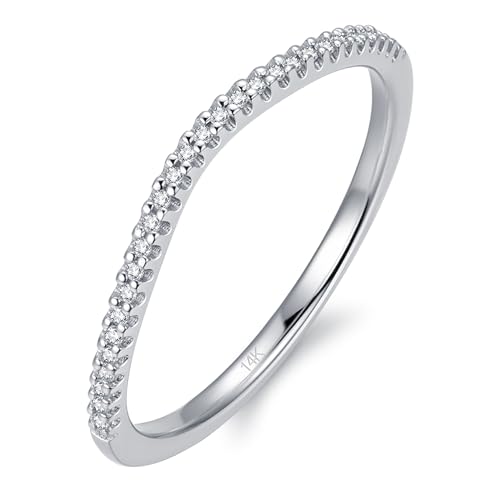 14K Gold Moissanite Wedding Bands, 1.5mm Moissanite Stacking Rings, 14K V Shaped Eternity Wedding Band2